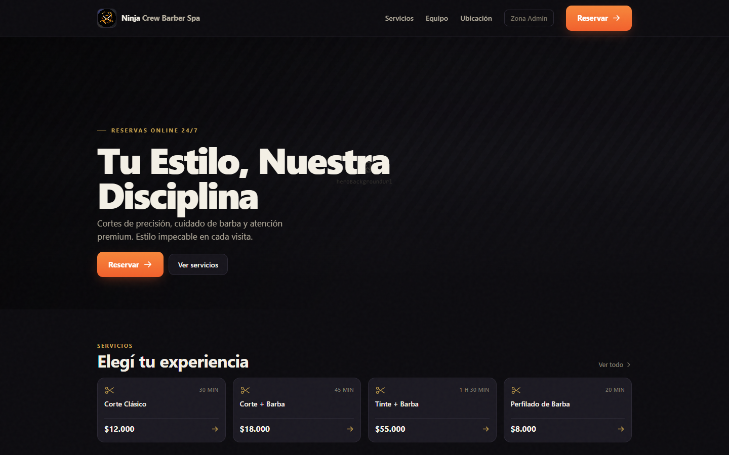 Captura del sitio Ninja Crew Barber Spa