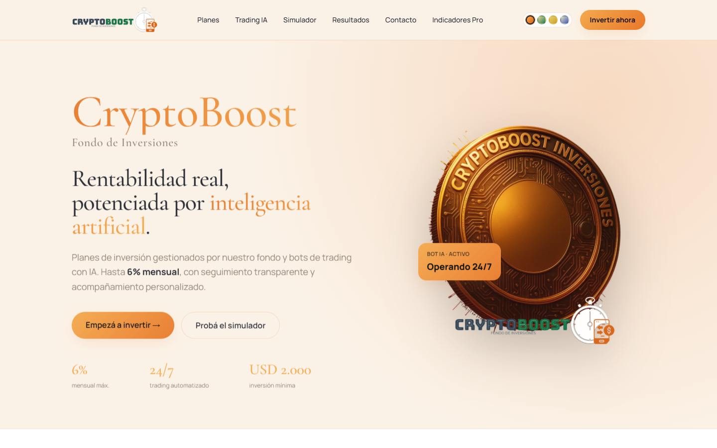 Captura del sitio CryptoBoost Inversiones